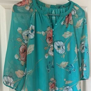Floral Teal Blouse - Petite